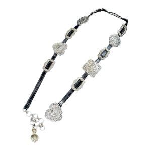 Brighton Silver Cameo Concho Medallion Black Leather Belt 1993, VINTAGE